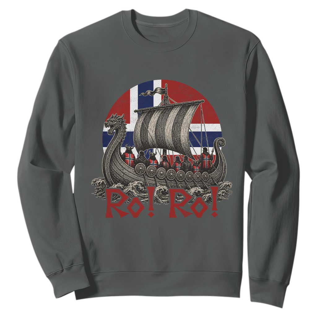 Ro Ro Norway Sweatshirt Norwegian Viking Row Longship Norge Football Fan TS11 Dark Heather Print Your Wear