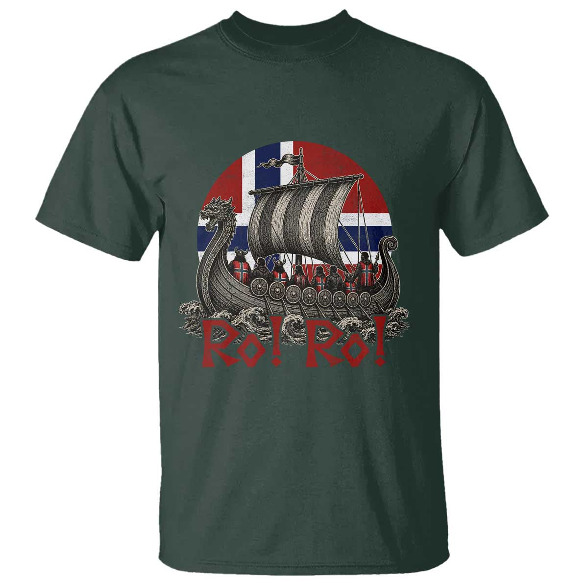 Ro Ro Norway T Shirt Norwegian Viking Row Longship Norge Football Fan TS11 Dark Forest Green Print Your Wear