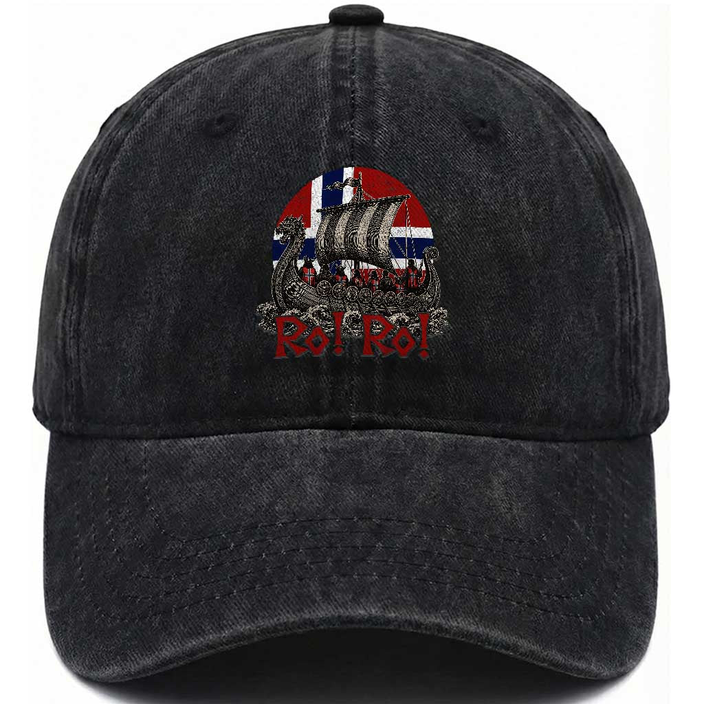 Ro Ro Norway Washed Cotton Baseball Cap Norwegian Viking Row Longship Norge Football Fan TS11 Print Your Wear