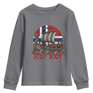 Ro Ro Norway Youth Sweatshirt Norwegian Viking Row Longship Norge Football Fan TS11 Charcoal Print Your Wear