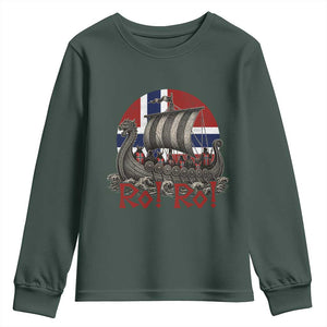 Ro Ro Norway Youth Sweatshirt Norwegian Viking Row Longship Norge Football Fan TS11 Dark Forest Green Print Your Wear