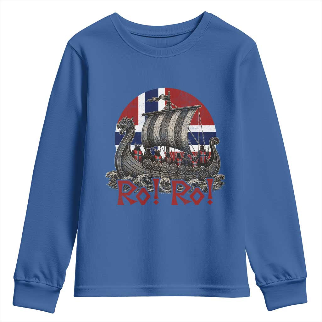 Ro Ro Norway Youth Sweatshirt Norwegian Viking Row Longship Norge Football Fan TS11 Royal Blue Print Your Wear