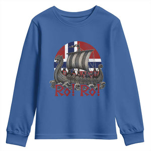 Ro Ro Norway Youth Sweatshirt Norwegian Viking Row Longship Norge Football Fan TS11 Royal Blue Print Your Wear