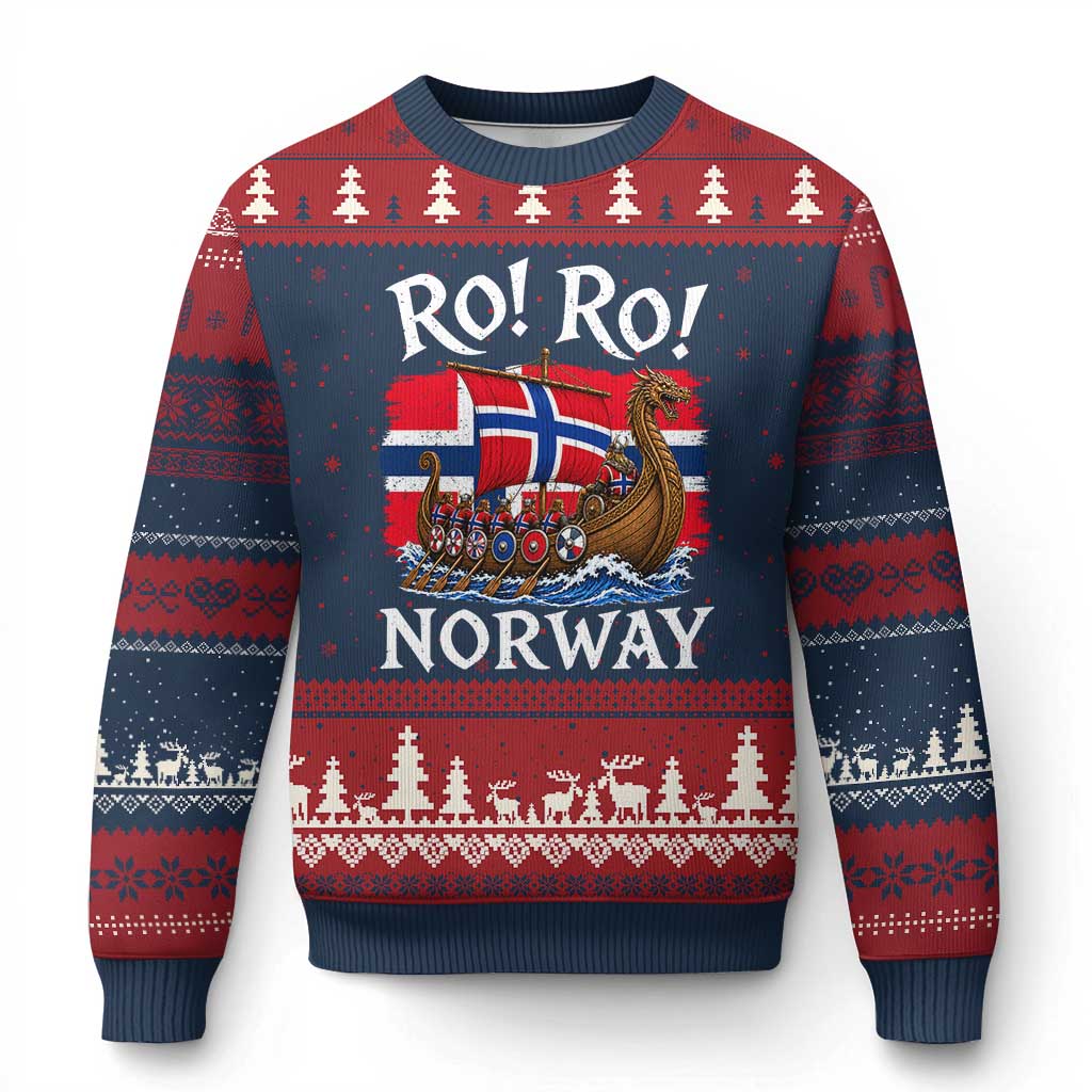 Ro Ro Norway Viking Row Ugly Christmas Sweater Norwegian Flag Longship for Norge Football Fan TS11 Navy Red Print Your Wear