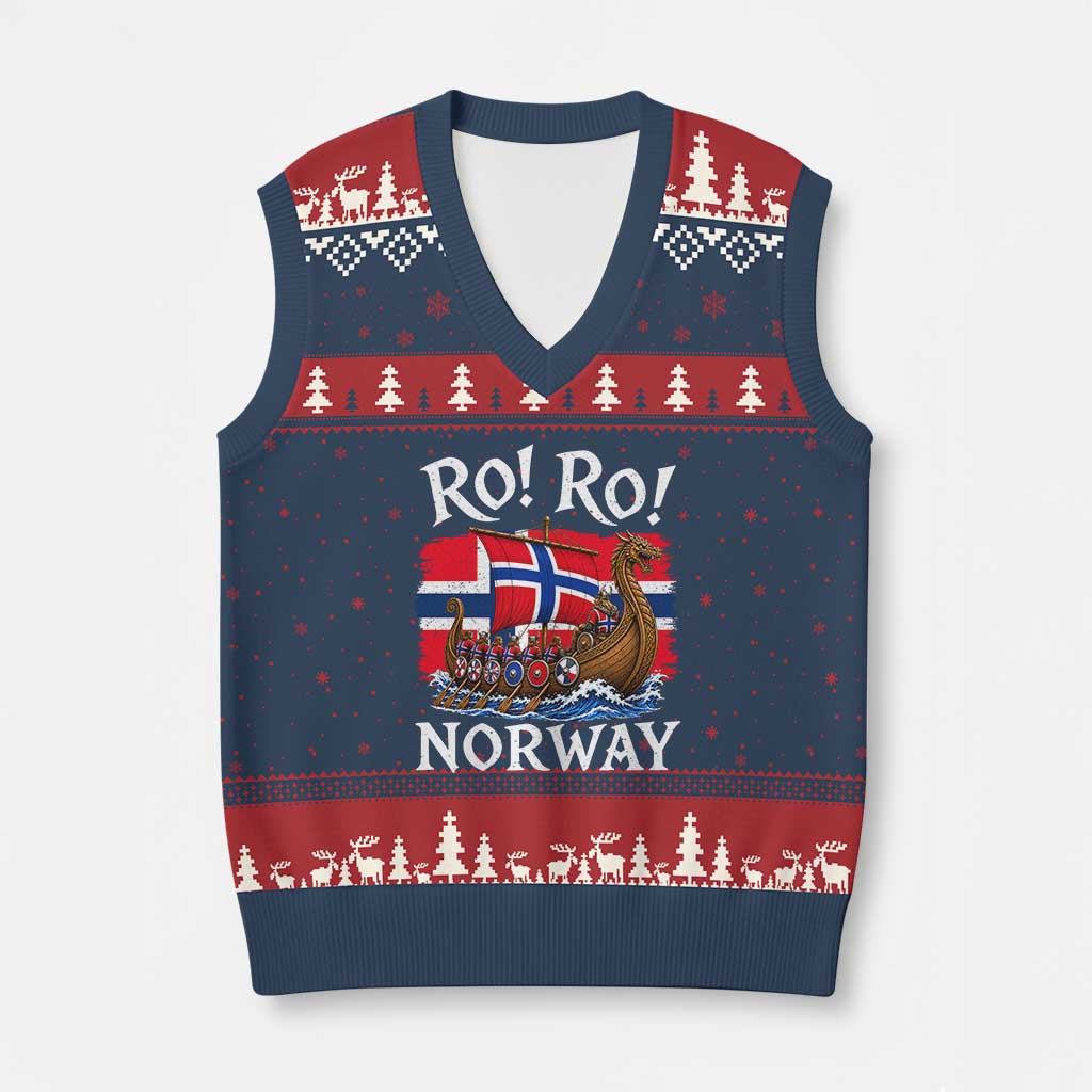 Ro Ro Norway Viking Row V-Neck Knit Sweater Vest Norwegian Flag Longship for Norge Football Fan TS11 Navy Red Print Your Wear