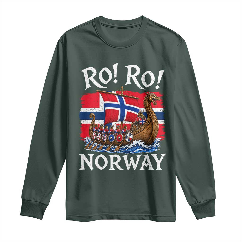 Ro Ro Norway Viking Row Long Sleeve Shirt Norwegian Flag Longship for Norge Football Fan TS11 Dark Forest Green Print Your Wear