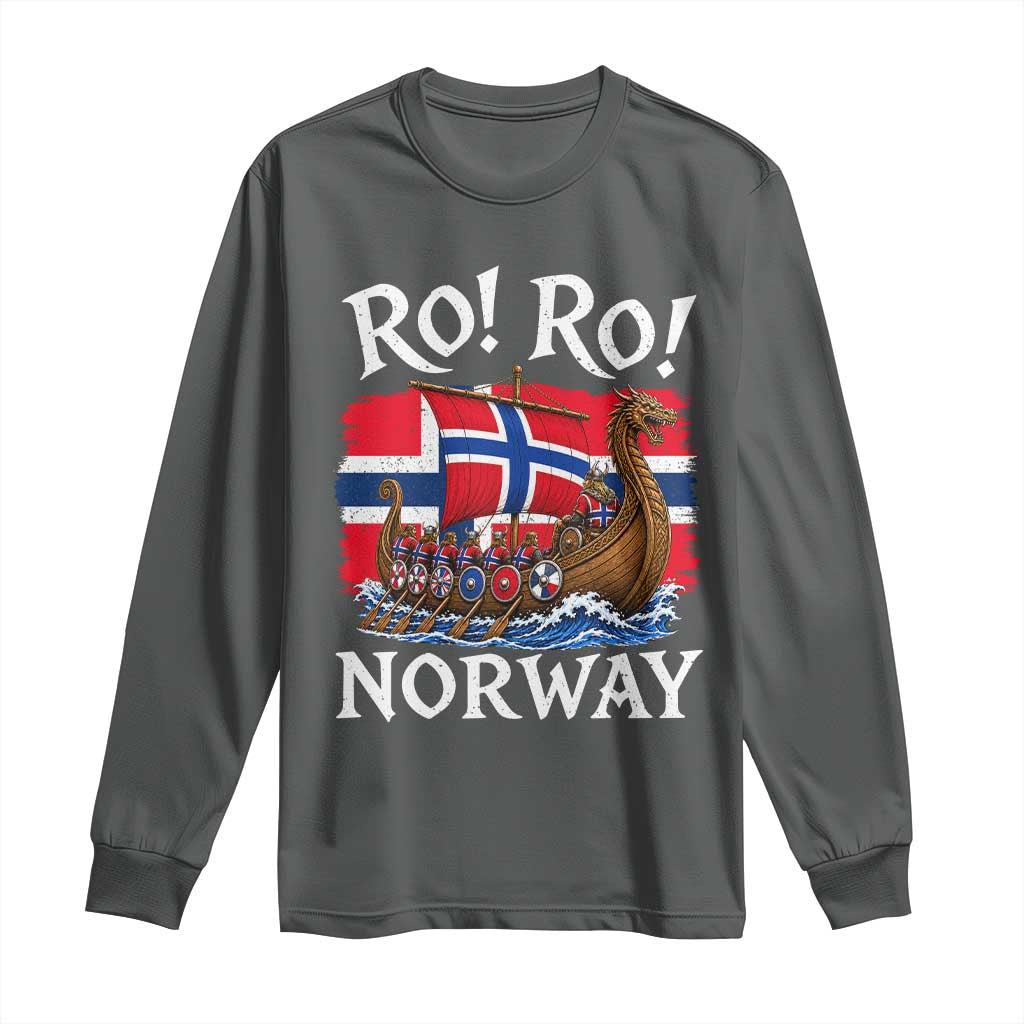 Ro Ro Norway Viking Row Long Sleeve Shirt Norwegian Flag Longship for Norge Football Fan TS11 Dark Heather Print Your Wear