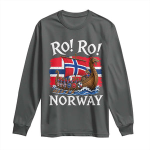 Ro Ro Norway Viking Row Long Sleeve Shirt Norwegian Flag Longship for Norge Football Fan TS11 Dark Heather Print Your Wear