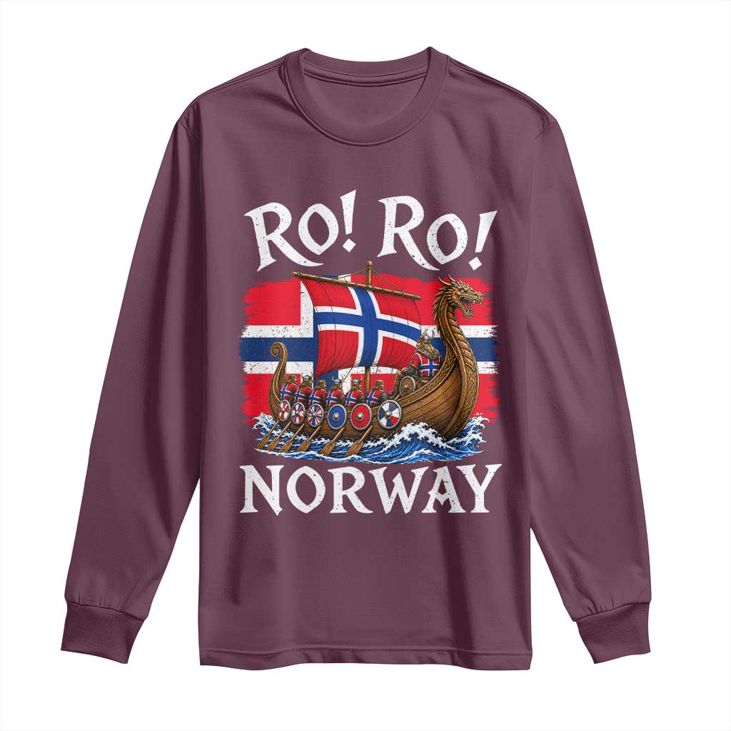 Ro Ro Norway Viking Row Long Sleeve Shirt Norwegian Flag Longship for Norge Football Fan TS11 S Maroon Print Your Wear