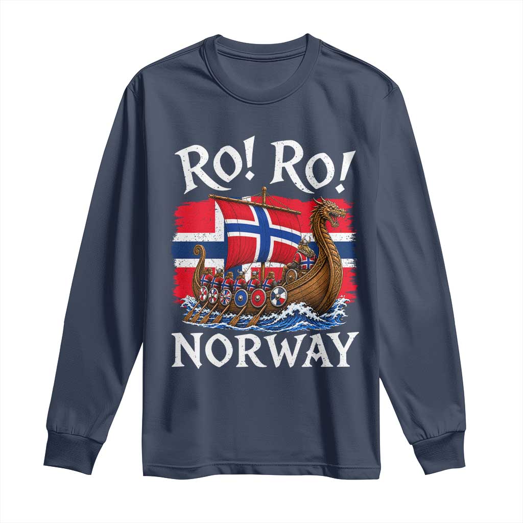 Ro Ro Norway Viking Row Long Sleeve Shirt Norwegian Flag Longship for Norge Football Fan TS11 Navy Print Your Wear