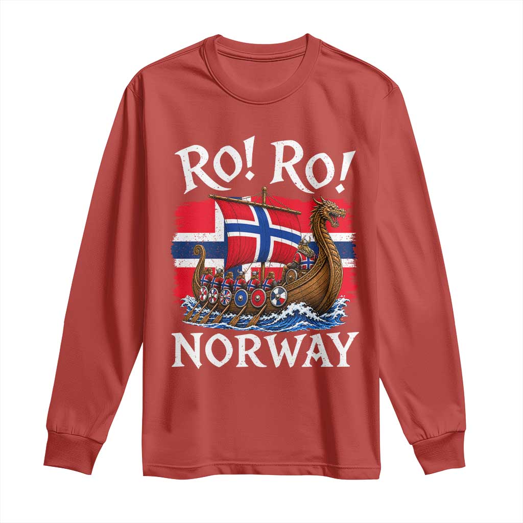 Ro Ro Norway Viking Row Long Sleeve Shirt Norwegian Flag Longship for Norge Football Fan TS11 Red Print Your Wear
