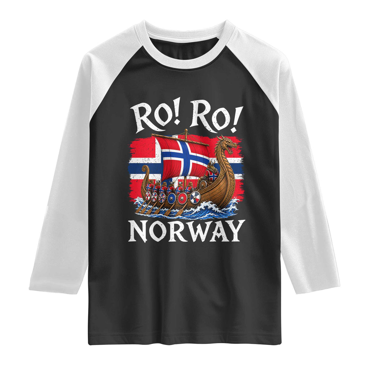 Ro Ro Norway Viking Row Raglan Shirt Norwegian Flag Longship for Norge Football Fan TS11 Black White Print Your Wear