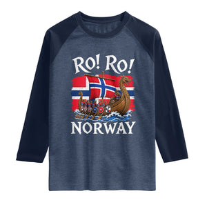 Ro Ro Norway Viking Row Raglan Shirt Norwegian Flag Longship for Norge Football Fan TS11 Heather Denim Navy Print Your Wear