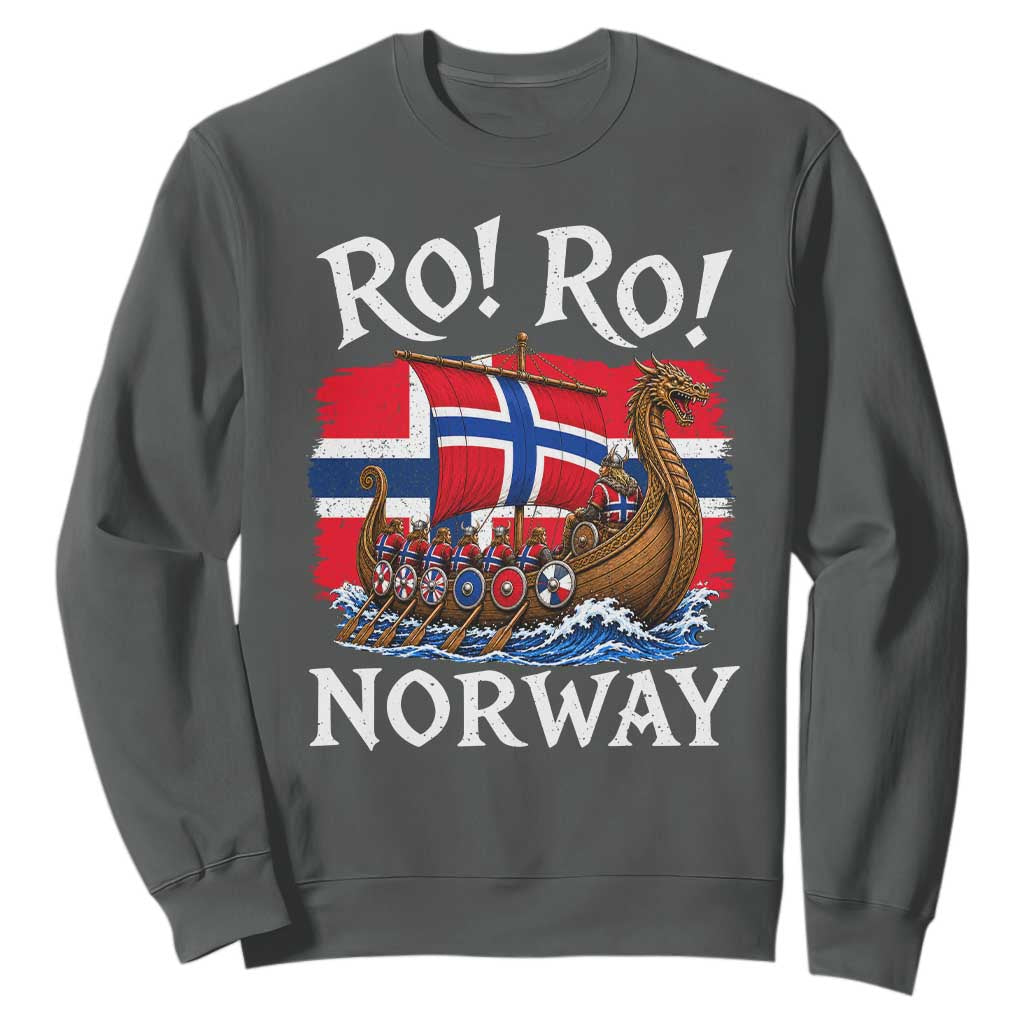 Ro Ro Norway Viking Row Sweatshirt Norwegian Flag Longship for Norge Football Fan TS11 Dark Heather Print Your Wear