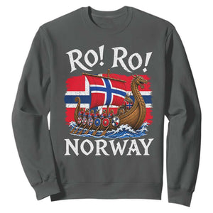 Ro Ro Norway Viking Row Sweatshirt Norwegian Flag Longship for Norge Football Fan TS11 Dark Heather Print Your Wear