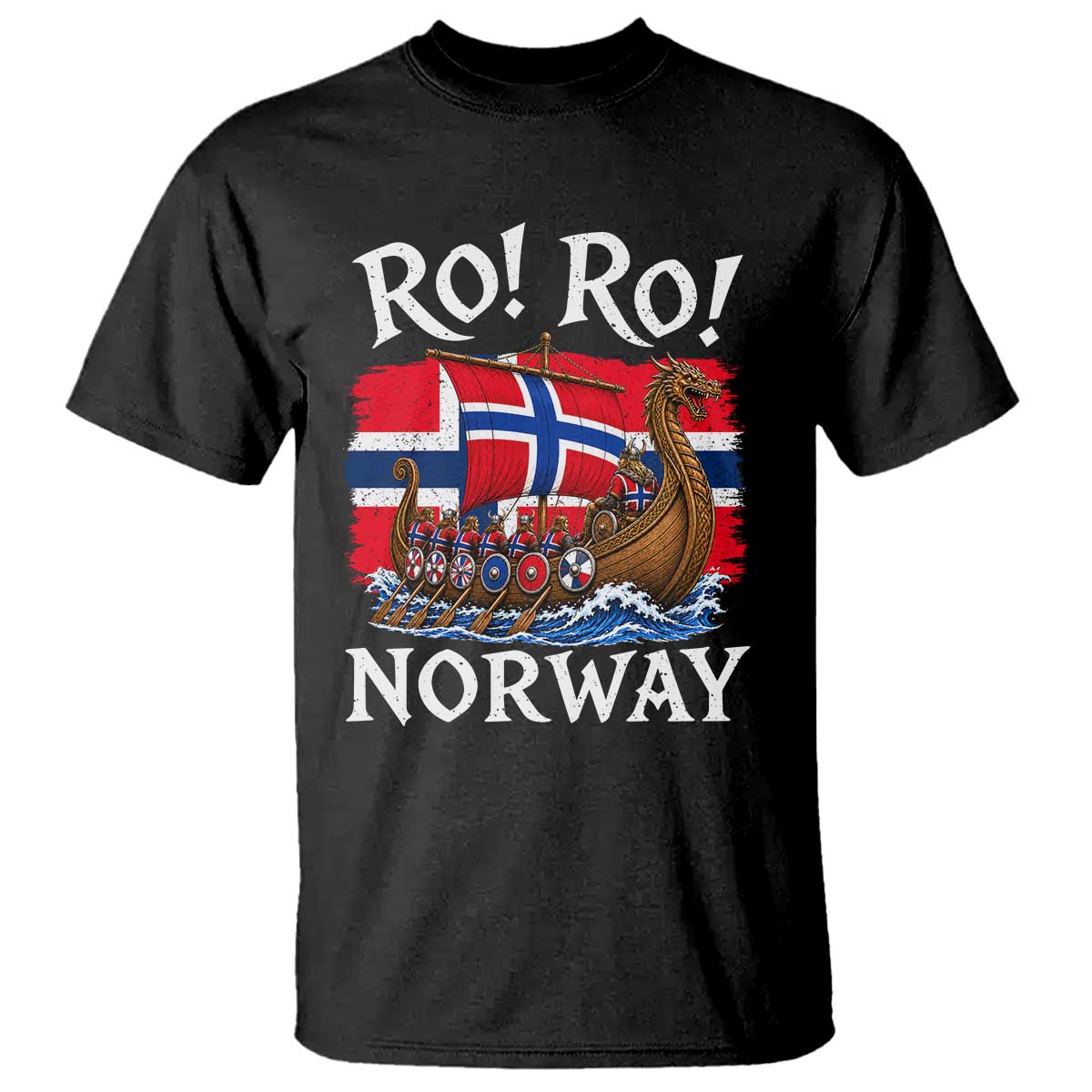 Ro Ro Norway Viking Row T Shirt Norwegian Flag Longship for Norge Football Fan TS11 Black Print Your Wear