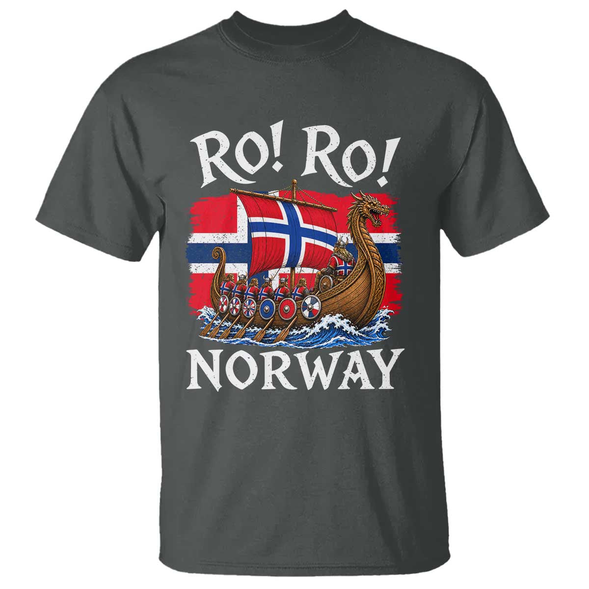 Ro Ro Norway Viking Row T Shirt Norwegian Flag Longship for Norge Football Fan TS11 Dark Heather Print Your Wear