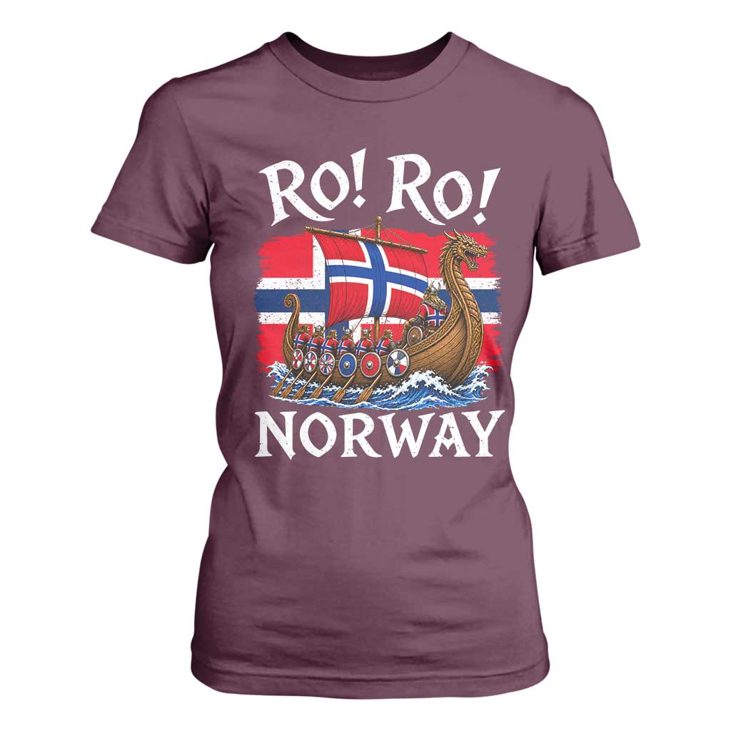 Ro Ro Norway Viking Row T Shirt For Women Norwegian Flag Longship for Norge Football Fan TS11 Maroon Print Your Wear