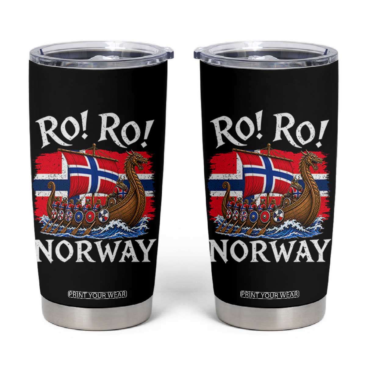 Ro Ro Norway Viking Row Tumbler Cup Norwegian Flag Longship for Norge Football Fan TS11 Black Print Your Wear
