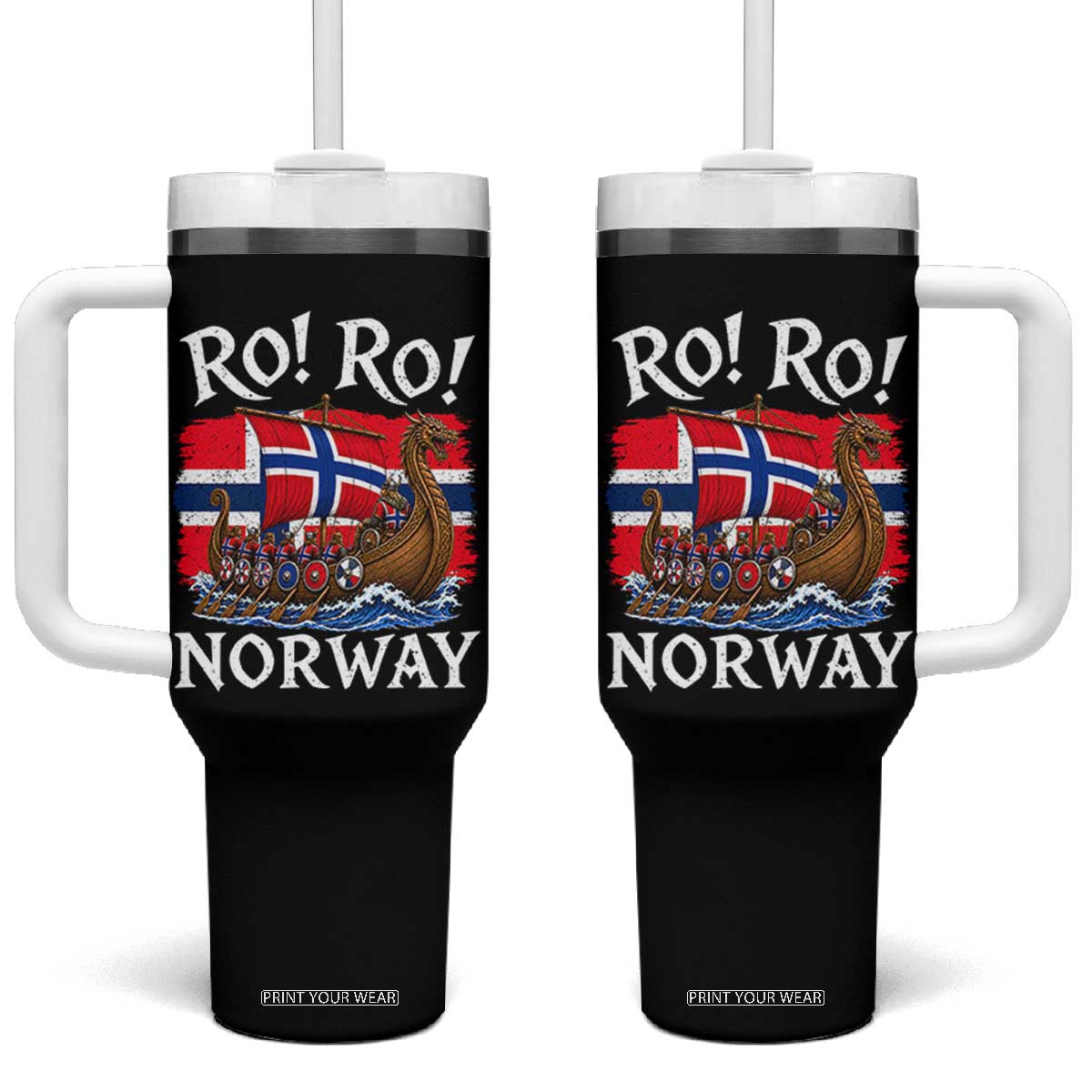 Ro Ro Norway Viking Row Tumbler With Handle Norwegian Flag Longship for Norge Football Fan TS11 One Size: 40 oz Black Print Your Wear