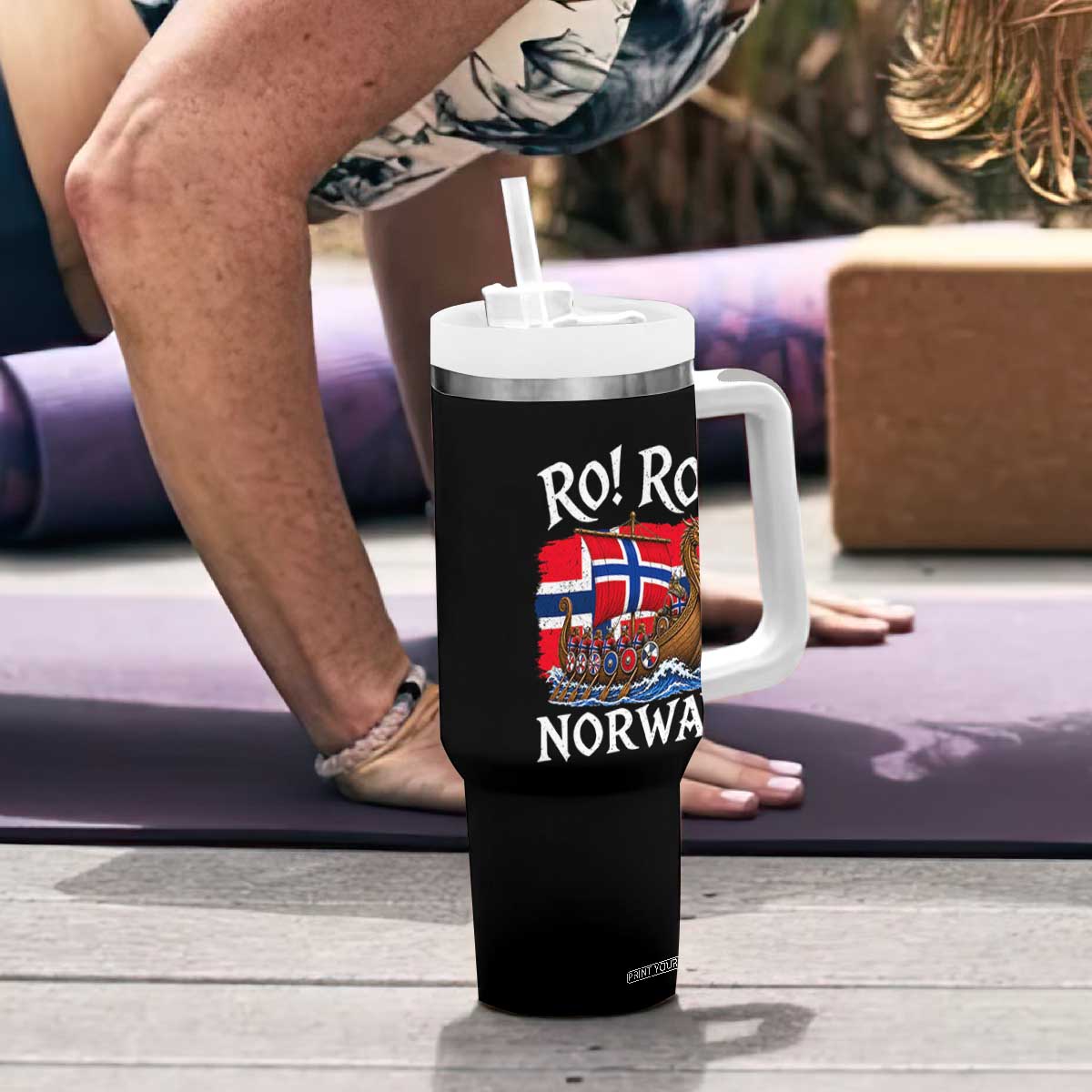 Ro Ro Norway Viking Row Tumbler With Handle Norwegian Flag Longship for Norge Football Fan TS11 Print Your Wear