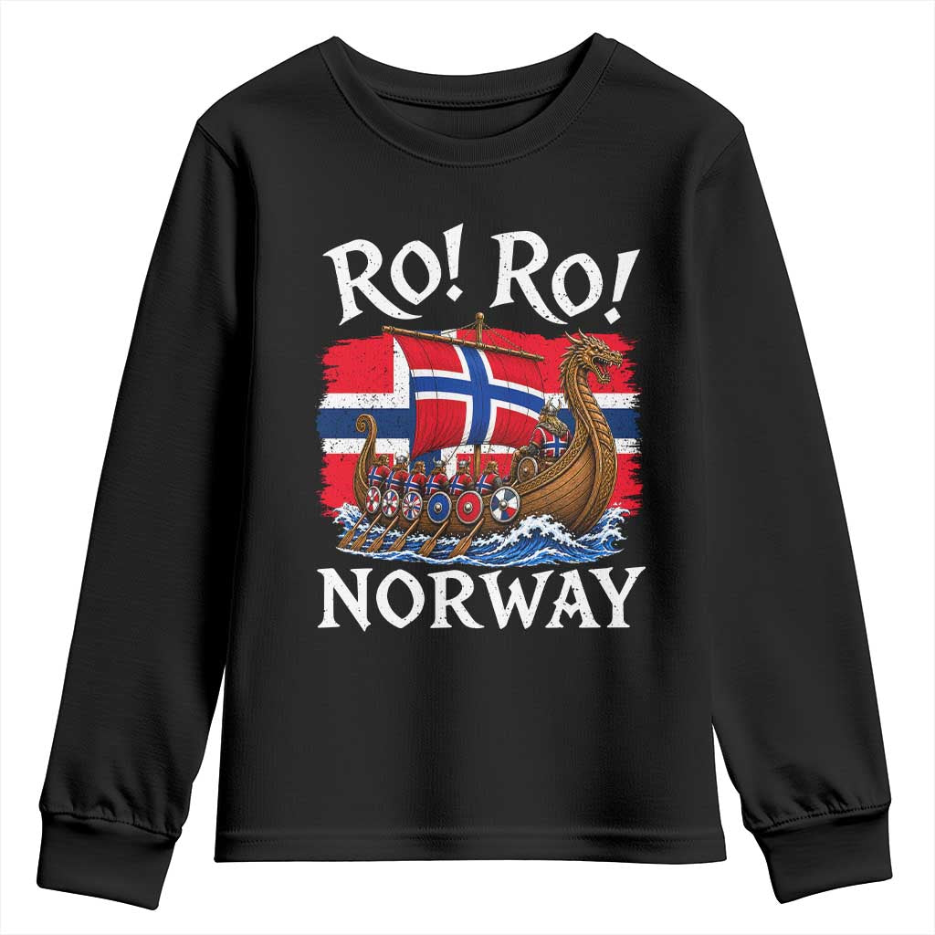 Ro Ro Norway Viking Row Youth Sweatshirt Norwegian Flag Longship for Norge Football Fan TS11 Black Print Your Wear