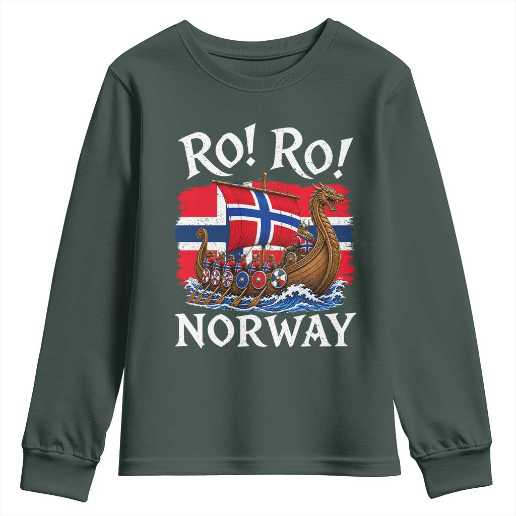 Ro Ro Norway Viking Row Youth Sweatshirt Norwegian Flag Longship for Norge Football Fan TS11 Dark Forest Green Print Your Wear