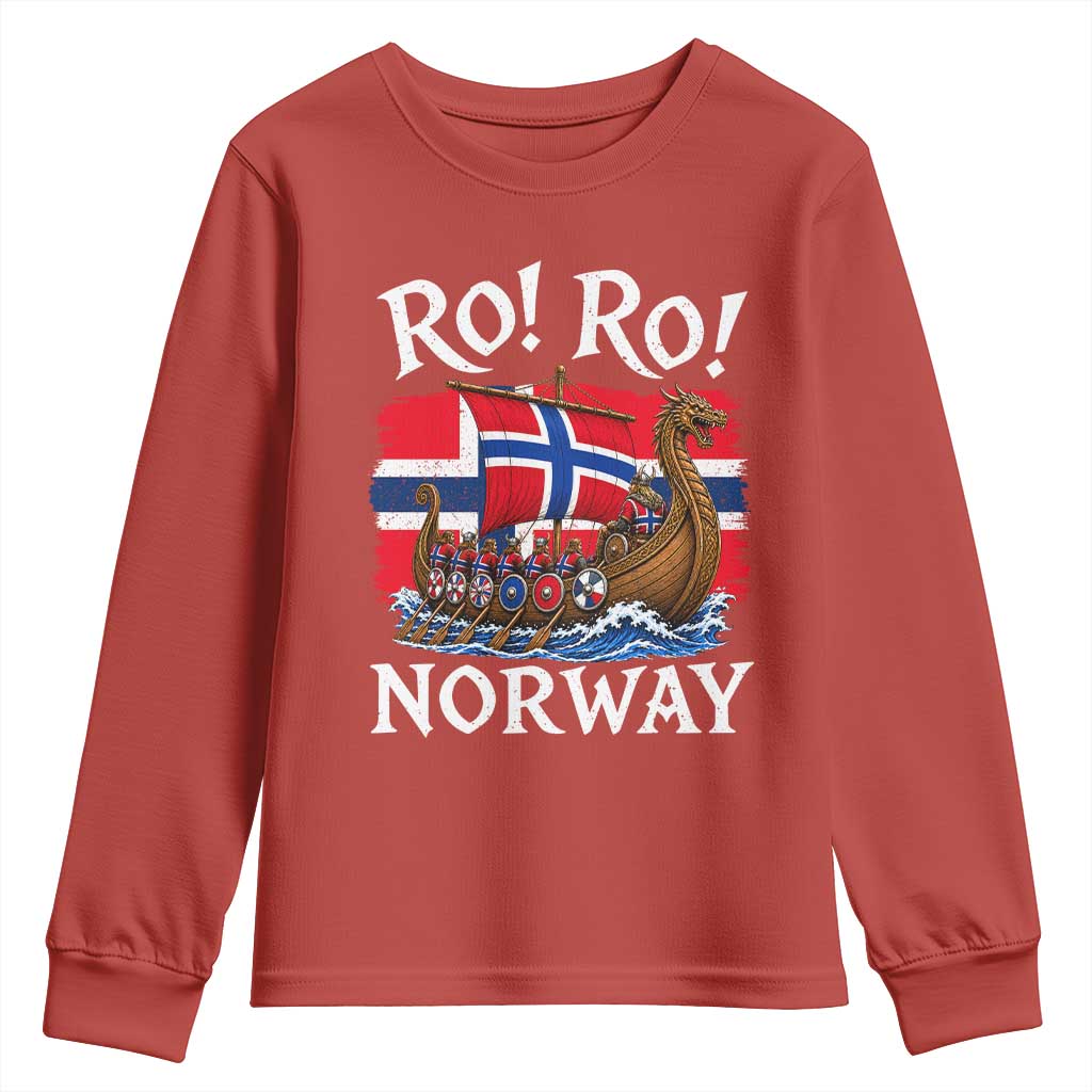 Ro Ro Norway Viking Row Youth Sweatshirt Norwegian Flag Longship for Norge Football Fan TS11 Red Print Your Wear