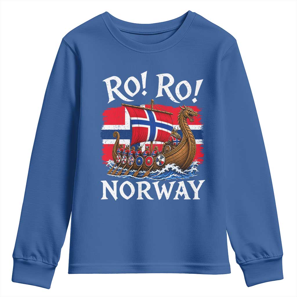 Ro Ro Norway Viking Row Youth Sweatshirt Norwegian Flag Longship for Norge Football Fan TS11 Royal Blue Print Your Wear