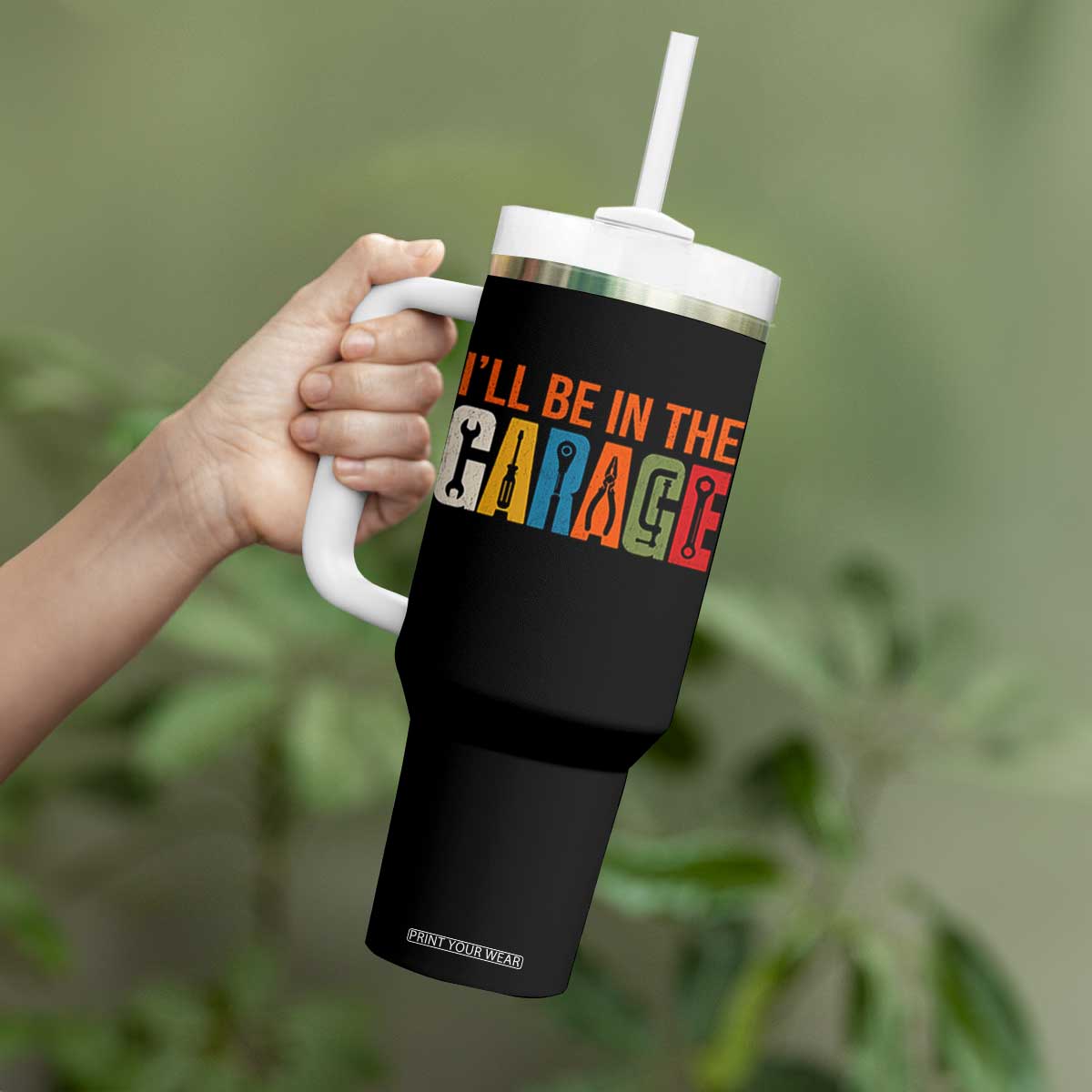 I Will Be In The Garage Funny Car Mechanic Tumbler With Handle Dad Joke Handyman Mechanics Tool