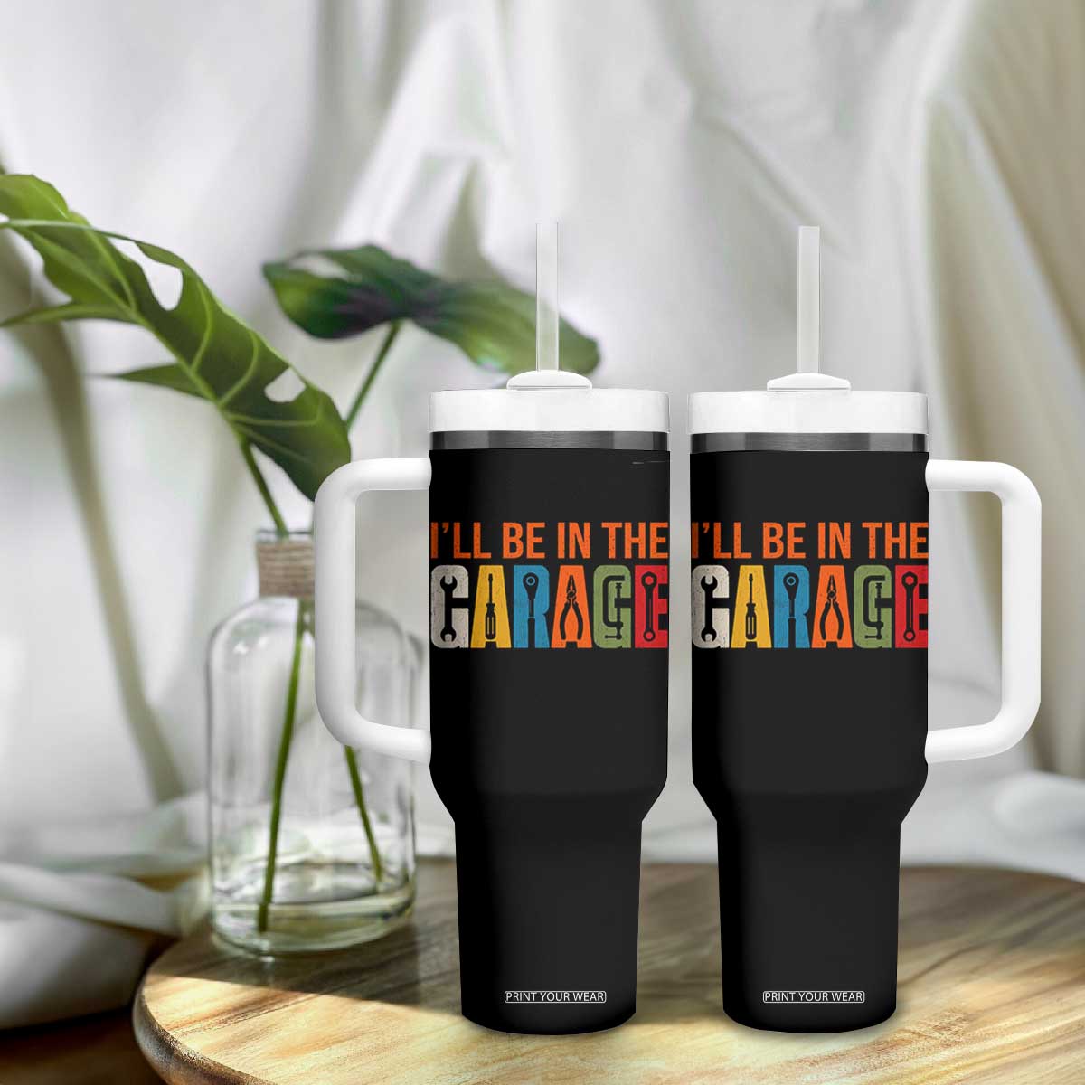 I Will Be In The Garage Funny Car Mechanic Tumbler With Handle Dad Joke Handyman Mechanics Tool
