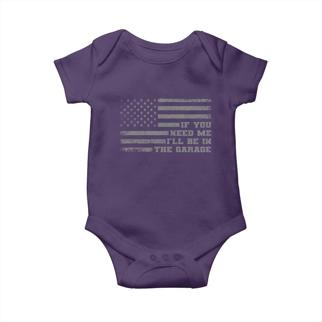 If You Need Me I Will Be In The Garage Funny Mechanic Baby Onesie Vintage American Flag TS11 Purple Print Your Wear