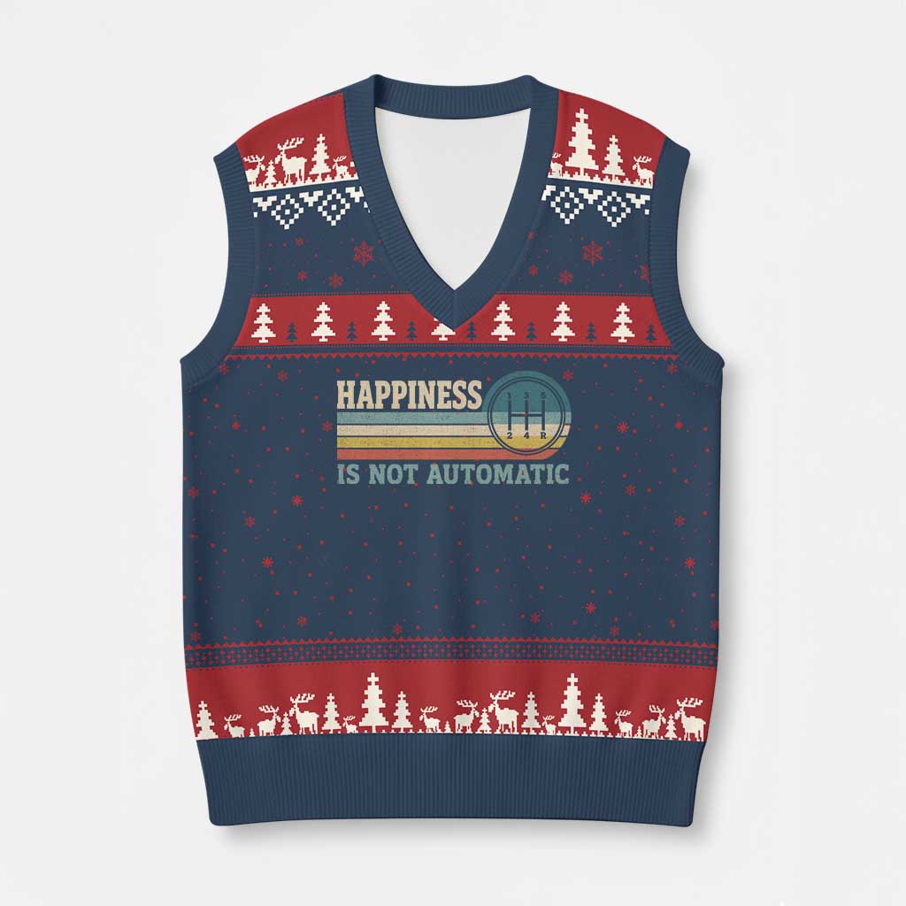 Happiness Is Not Automatic 5 Speed Manual Transmission Car V-Neck Knit Sweater Vest TS11 Navy Red Print Your Wear