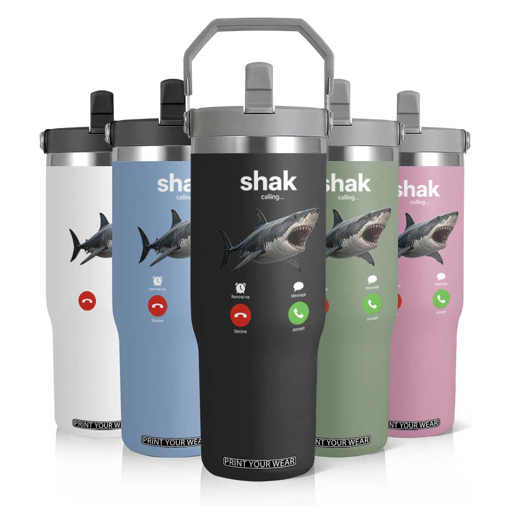 Shark Calling Meme Mispelled Shak Incoming Call Humor Flip Straw Tumbler