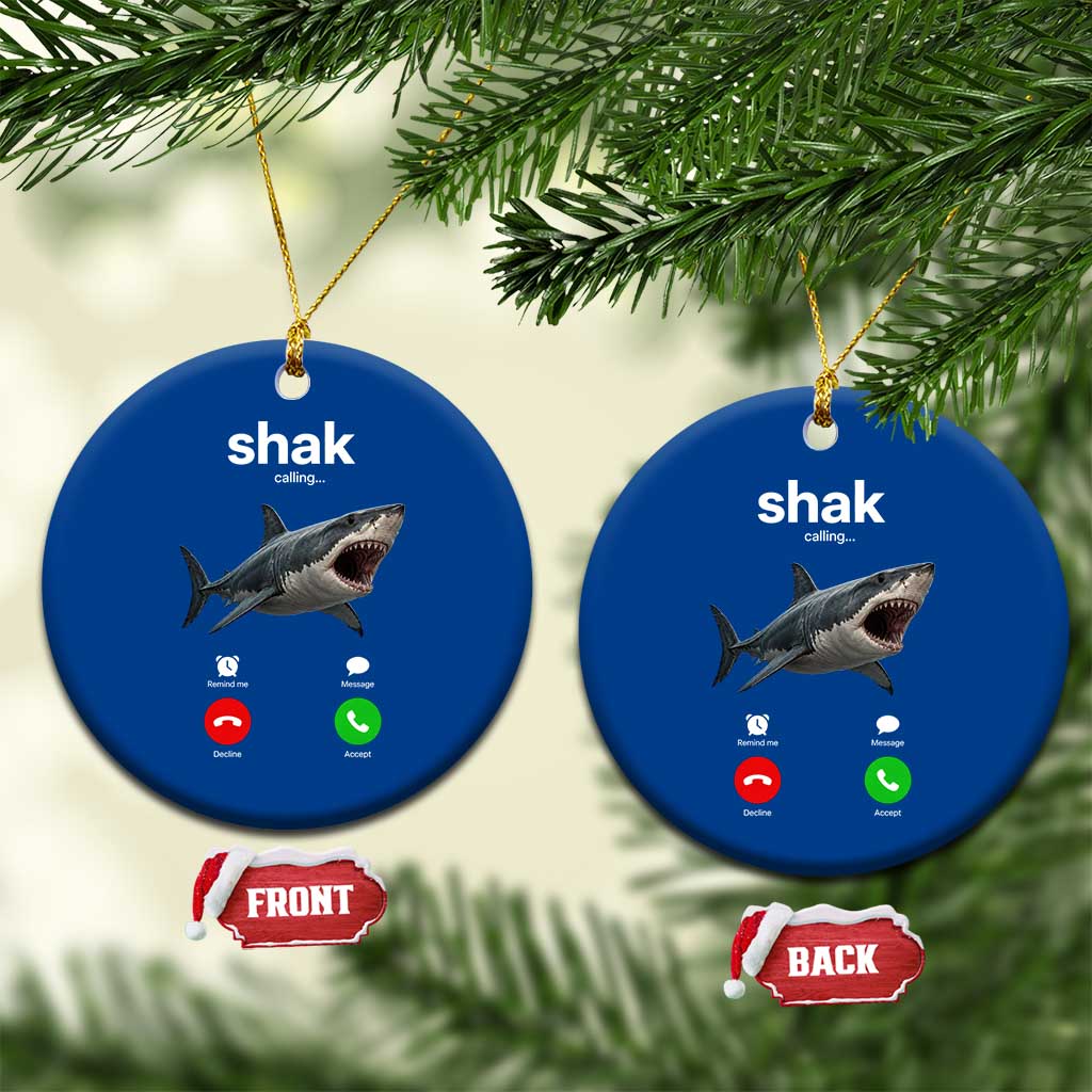 Shark Calling Meme Mispelled Shak Incoming Call Humor Ceramic Ornament
