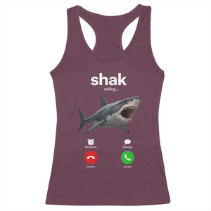 Shark Calling Meme Mispelled Shak Incoming Call Humor Racerback Tank Top