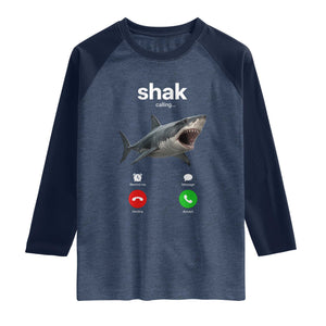 Shark Calling Meme Mispelled Shak Incoming Call Humor Raglan Shirt