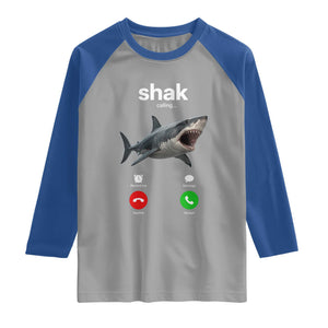 Shark Calling Meme Mispelled Shak Incoming Call Humor Raglan Shirt