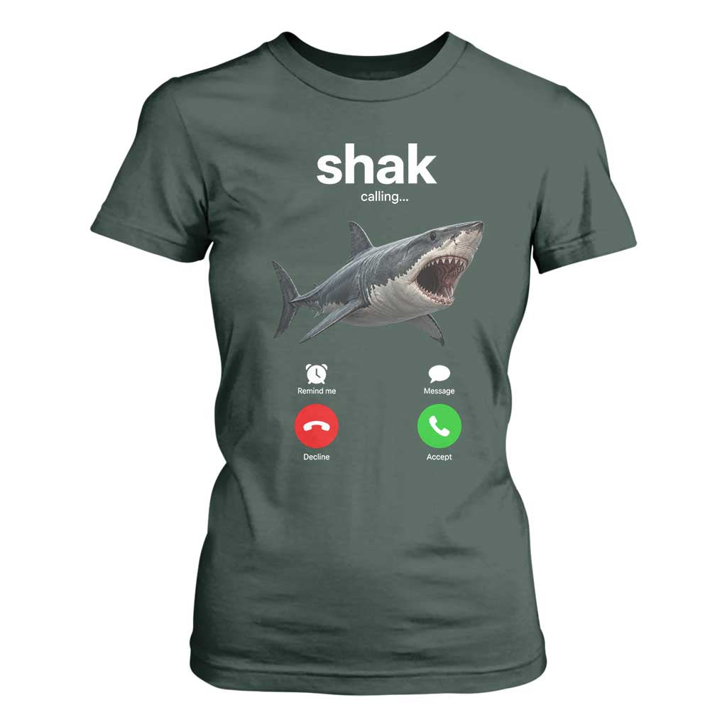 Shark Calling Meme Mispelled Shak Incoming Call Humor T Shirt For Women