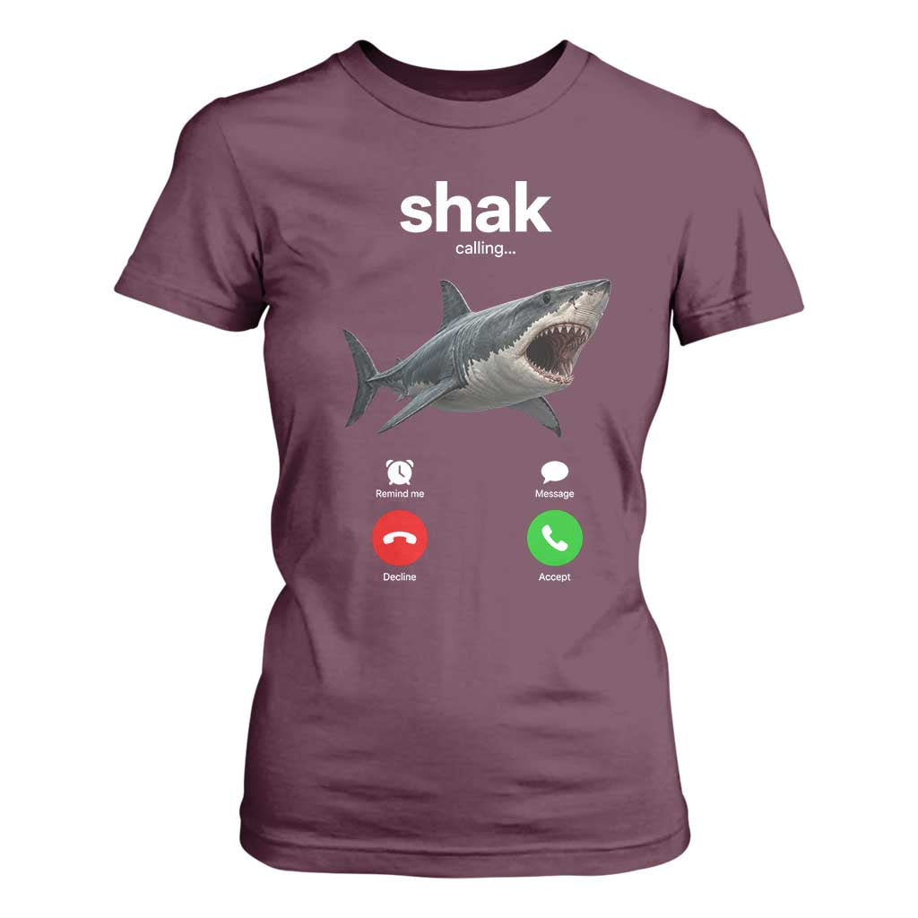 Shark Calling Meme Mispelled Shak Incoming Call Humor T Shirt For Women