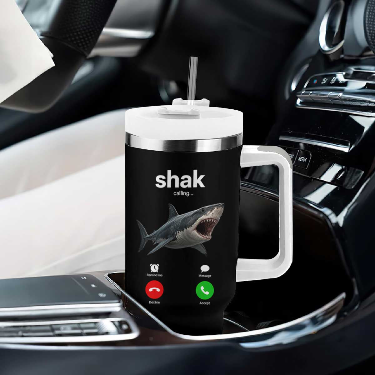 Shark Calling Meme Mispelled Shak Incoming Call Humor Tumbler With Handle
