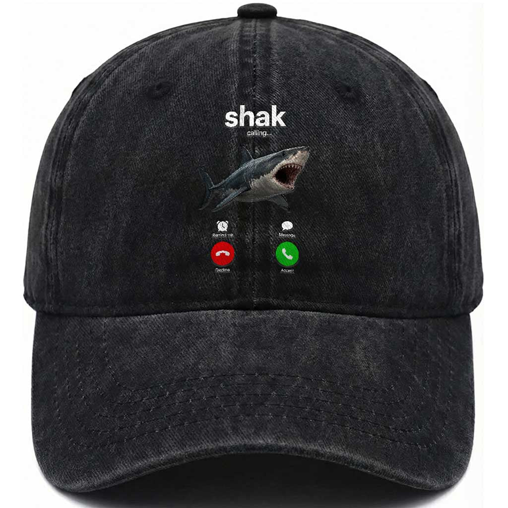 Shark Calling Meme Mispelled Shak Incoming Call Humor Washed Cotton Baseball Cap TS11 Print Your Wear