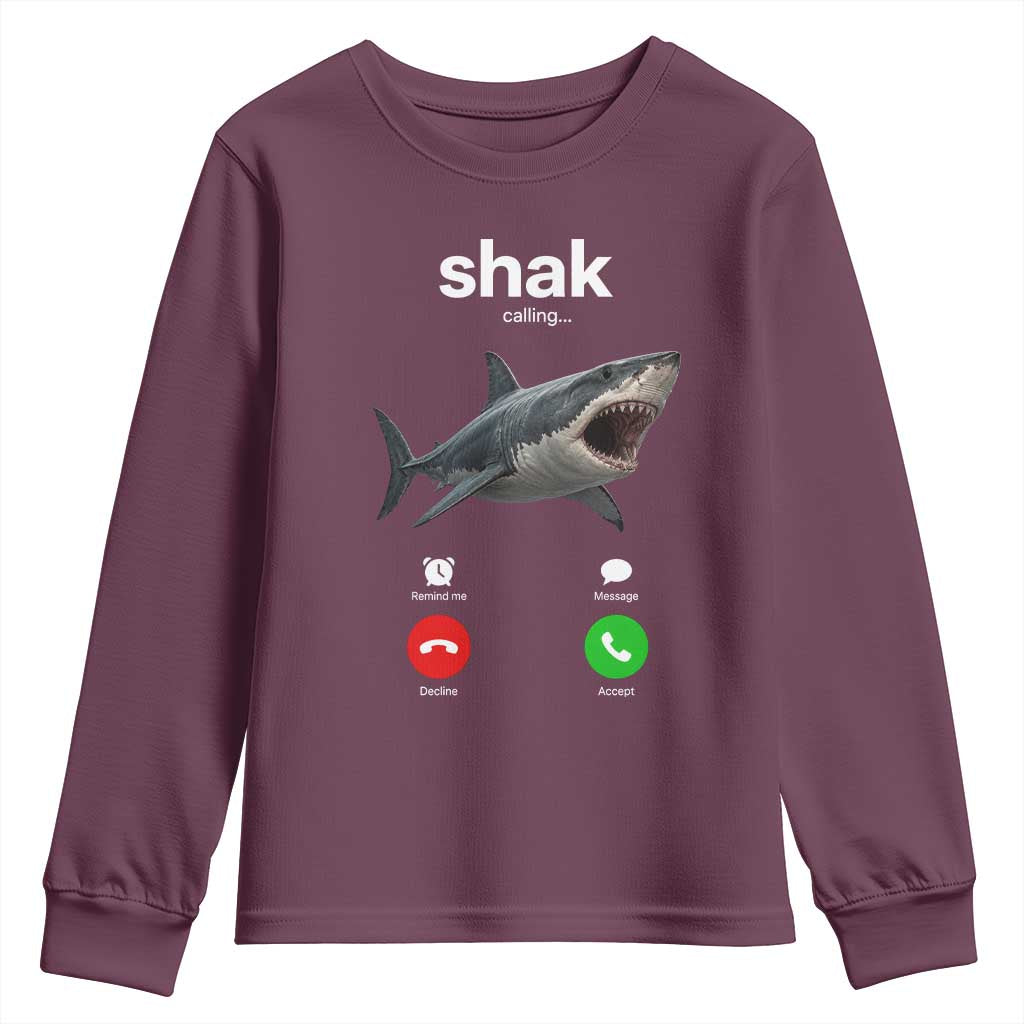 Shark Calling Meme Mispelled Shak Incoming Call Humor Youth Sweatshirt