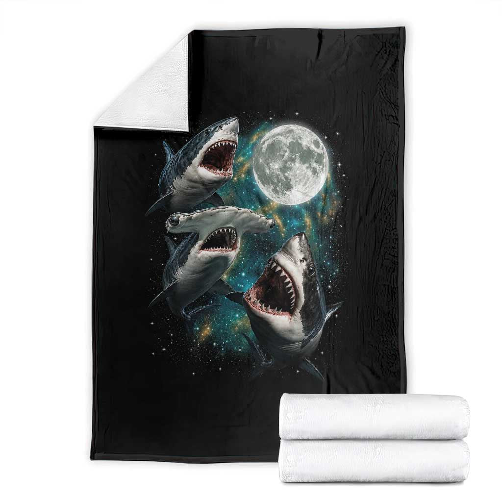 Funny Sharks Howling at Moon Throw Blanket Funny Great White Sharks and Hammerhead Shark
