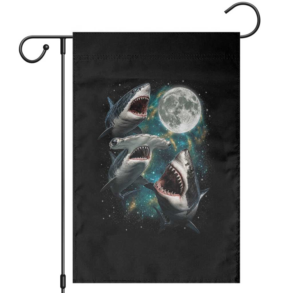 Funny Sharks Howling at Moon Garden Flag Funny Great White Sharks and Hammerhead Shark TS11 Black Print Your Wear