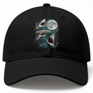 Funny Sharks Howling at Moon Baseball Cap Funny Great White Sharks and Hammerhead Shark