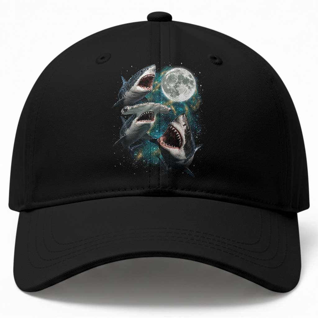 Funny Sharks Howling at Moon Baseball Cap Funny Great White Sharks and Hammerhead Shark TS11 Print Your Wear