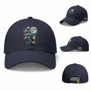 Funny Sharks Howling at Moon Baseball Cap Funny Great White Sharks and Hammerhead Shark