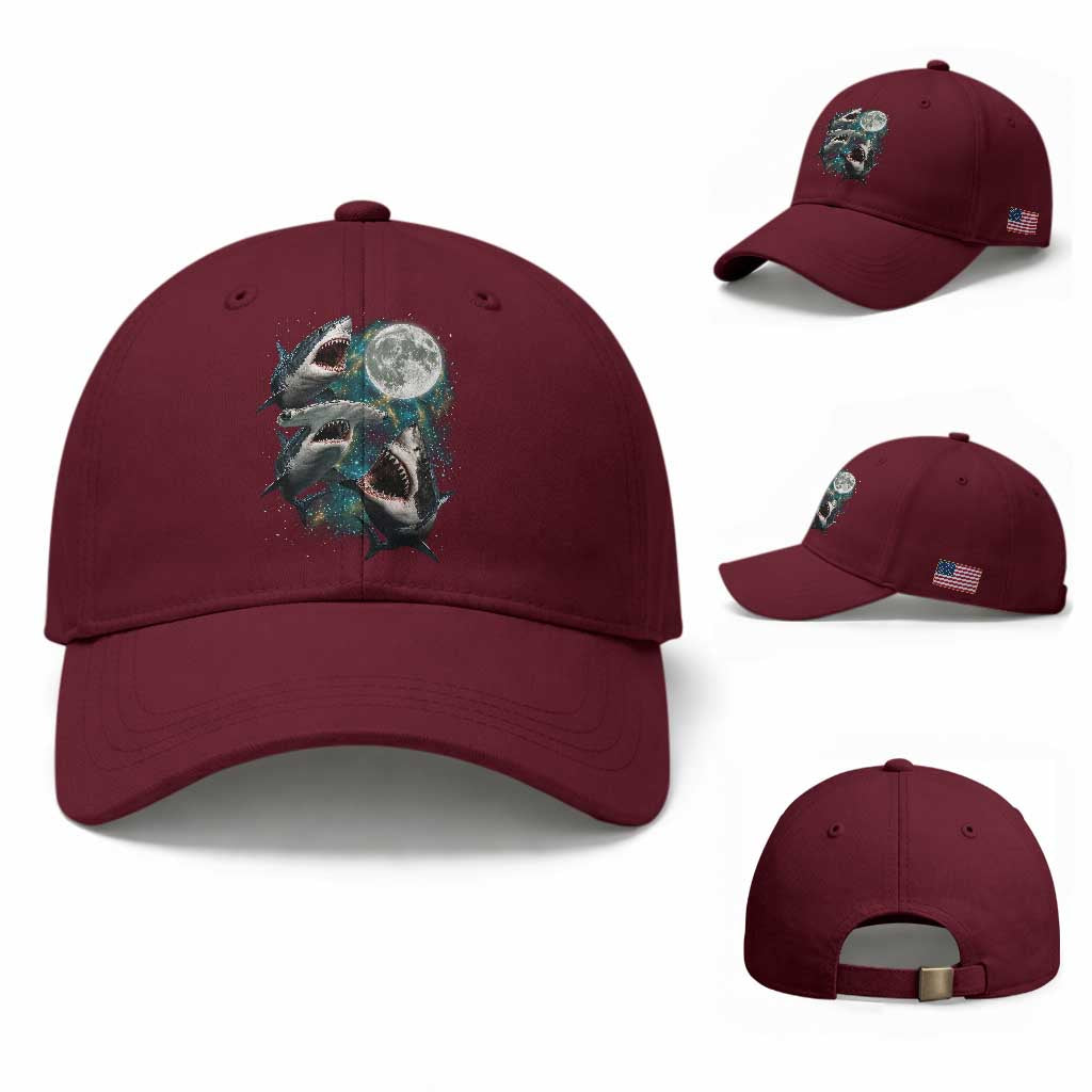 Funny Sharks Howling at Moon Baseball Cap Funny Great White Sharks and Hammerhead Shark