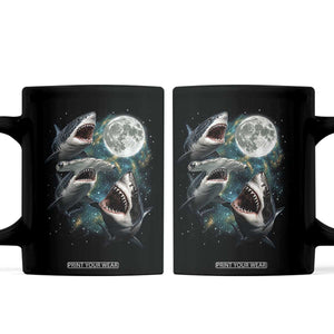 Funny Sharks Howling at Moon Coffee Mug Funny Great White Sharks and Hammerhead Shark